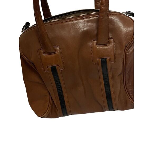 Halogen Brown Black Leather ‎ Tote Bag Handbag Purse Satchel - Picture 5 of 12